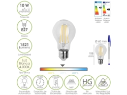 Bombilla led filamento standar rosca e27. 10 watt. equivale a 80 watt. 1521 lumenes. luz neutra 4000  k.