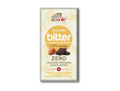 CHOCOLATES SOLE Chocolate Bitter 72% Con Almendra Y Stevia 100 G