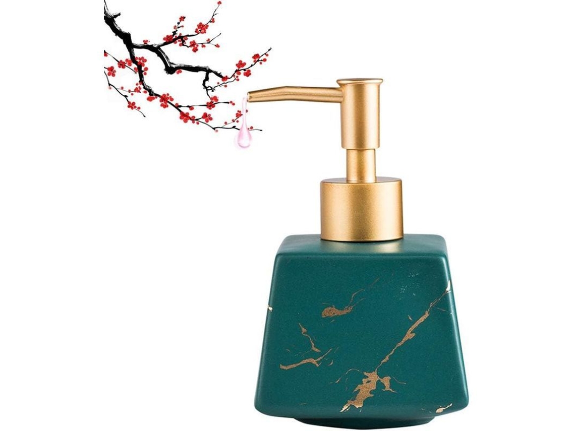 2026-linjou Dispensador De Jabón Cerámico Cuadrado Textura Mármol Verde 260ml Recargable