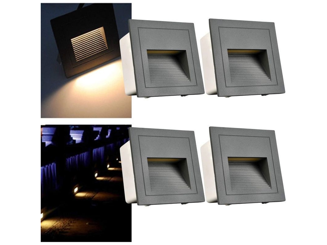 Juego De 4 Luces Led Empotrables De 3w Ip65, Luz Blanca Cálida, Aluminio, 230v, Color Gris.