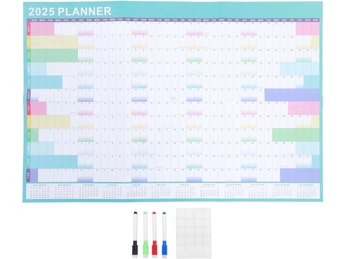 Calendario de pared anual grande 2025, planificador de papel borrable, planificador diario para oficina y Gokoco