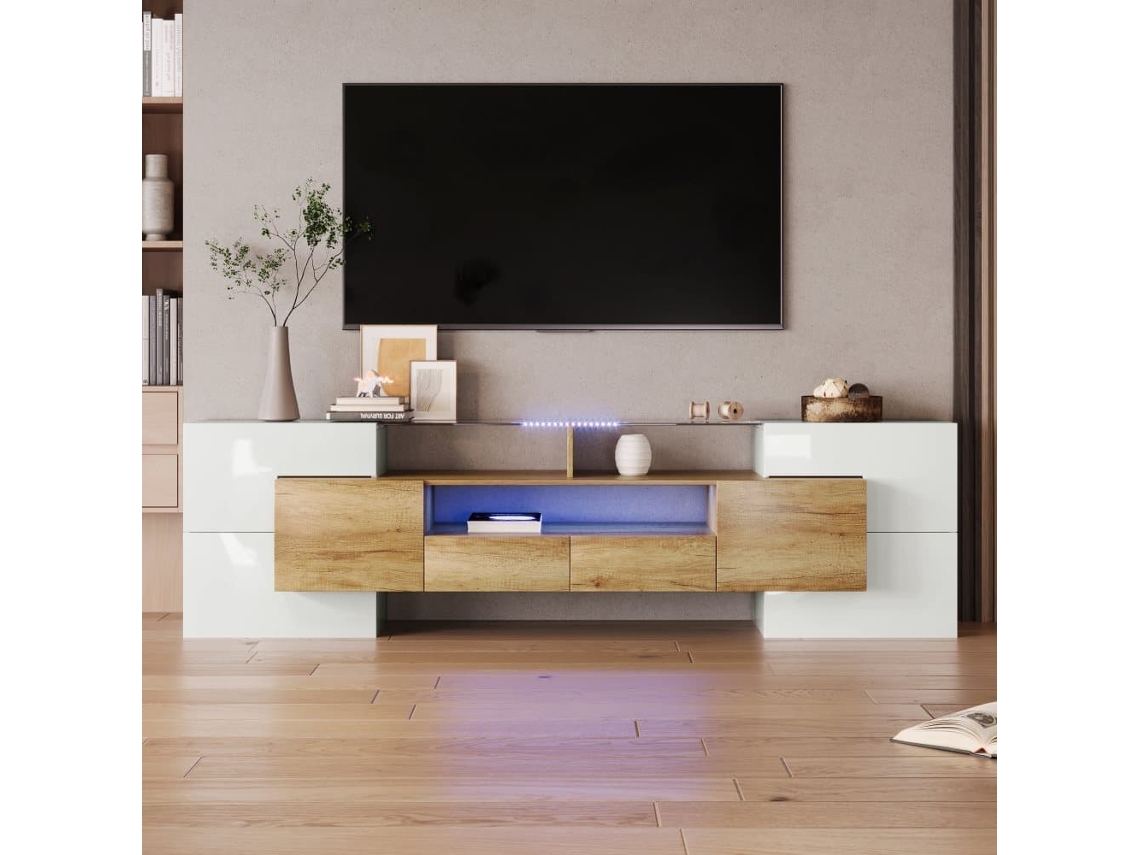 Mueble Tv De Madera De 2m Con 2 Cajones Y 2 Estantes Abiertos - Blanco
