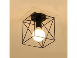 Lámpara de techo industrial retro metálica, diseño geométrico con jaula, E27, para sala, dormitorio, café o restaurante (negro) KOFIHETY