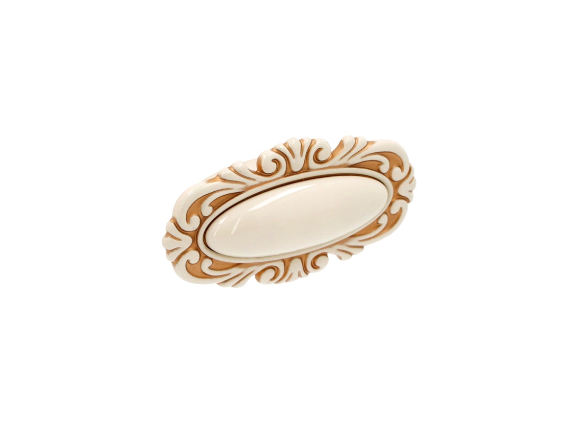 Pomo Para Muebles En Zamac Y Porcelana Distancia Entre Eje De 32 Mm Pátina Real En Oro Y Marfil.