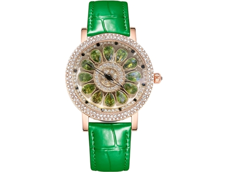 VEANXIN Reloj de pulsera con esfera de diamante giratoria para mujer, elegante reloj de pulsera con correa de cuero-rosa