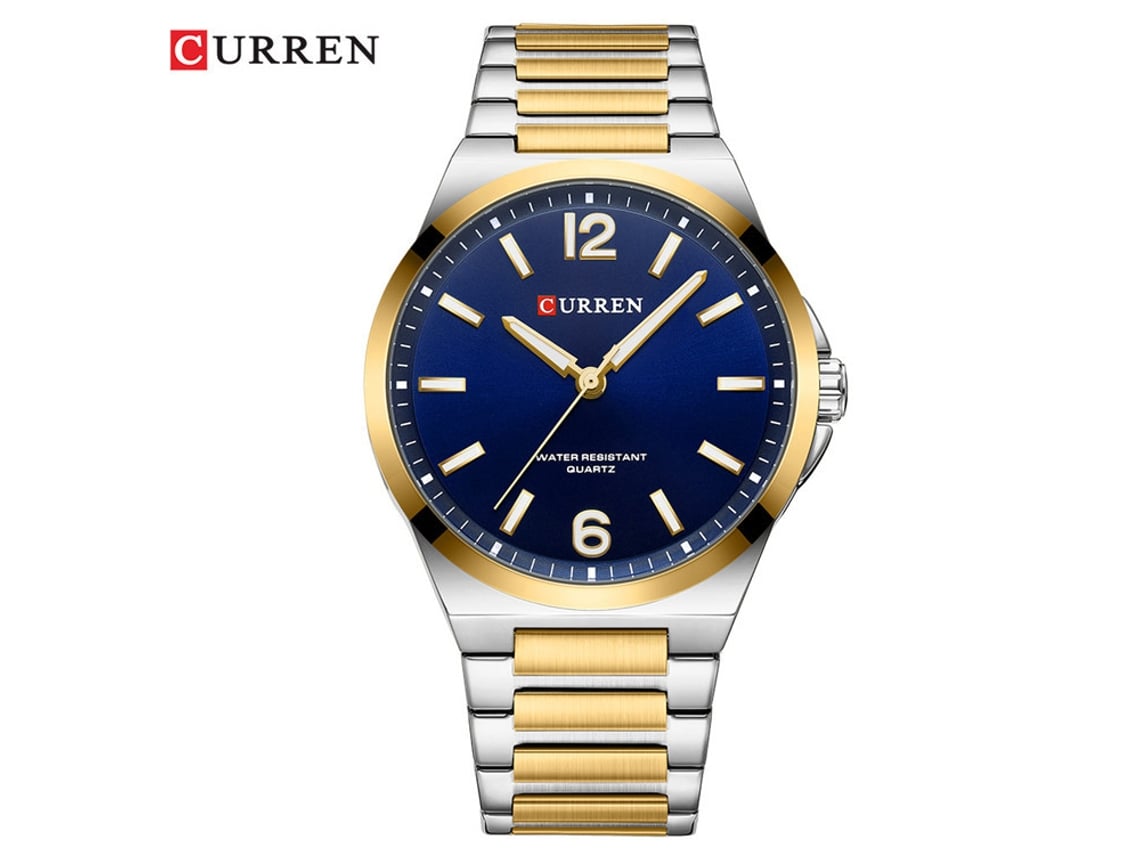 (blanco Con Cinta De Oro) Reloj De Cuarzo Para Hombre, Estilo Moderno, Para Uso Comercial Y Casual, Resistente Al Agua, Cinta De Acero Inoxidable