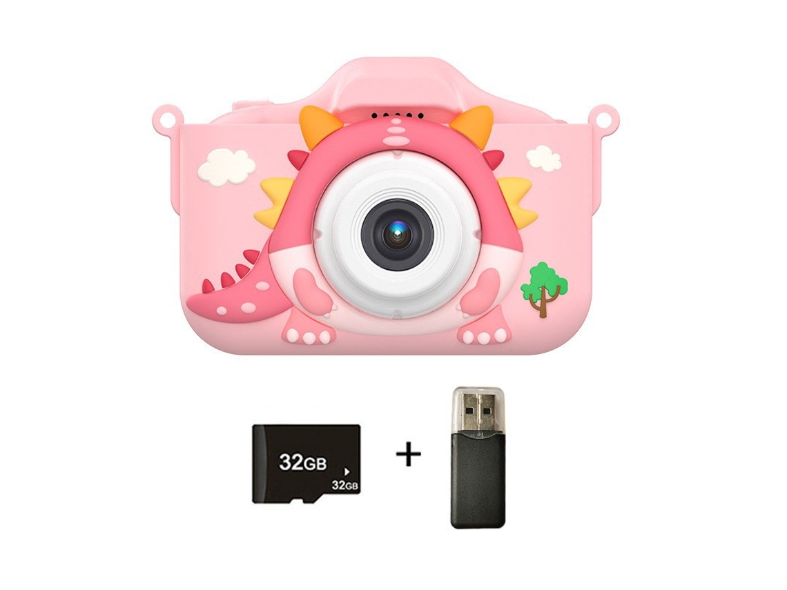 Cámara infantil Gertiz Dinosaur con cámara dual de 48 MP y grabación de vídeo HD de 1080p, 32 GB, color rosa