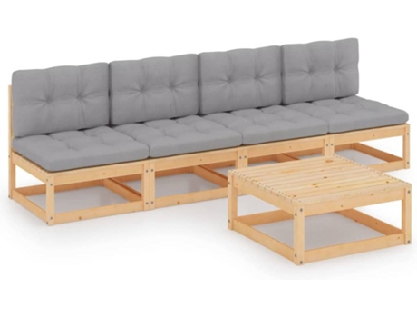 Conjunto 5 de muebles de jardín VIDAXL y cojines madera maciza pino