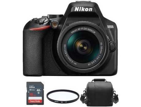 Kit Cámara Réflex NIKON D3500 AF-P 18-55mm F3.5-5.6G VR + Funda para cámara + Tarjeta SD de 16GB + Filtro HOYA UX UV 55mm