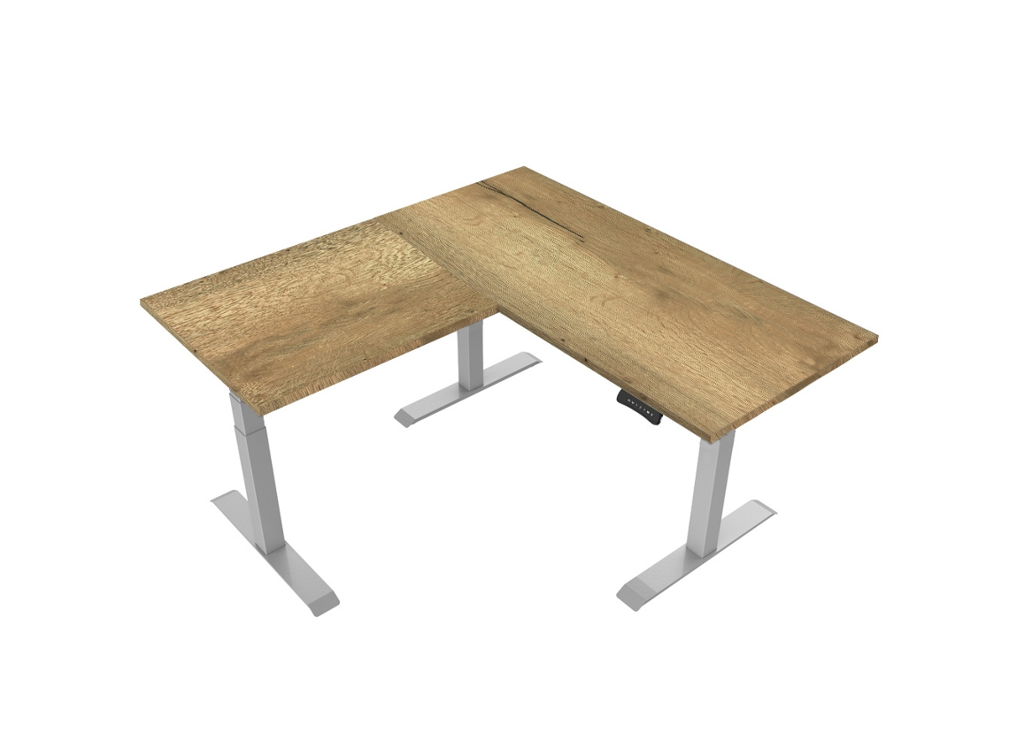 Mesas Elevadoras EUROSEATS eletricamente carvalho natural - estrutura de canto sit-stand cinza