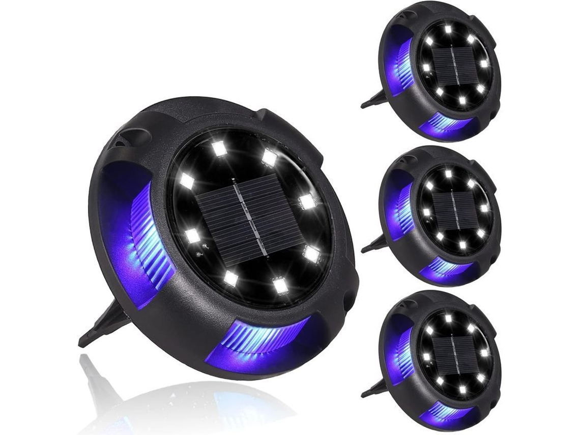 2026-4 Luces Solares Jardín Exterior 12 Led Impermeables Ip65 Con Luces Laterales Azules Decoración Paisaje