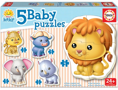 Puzzle EDUCA 5 Baby Puzzles Animales Salvajes (Edad Mínima: 2 Años - 3-5 Piezas)