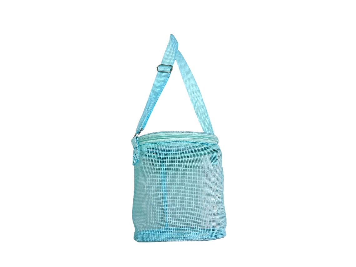 Bolsa Cilíndrica De Malla Para Juguetes De Playa Infantiles Con Conchas, Cremallera Y Correas Ajustables.