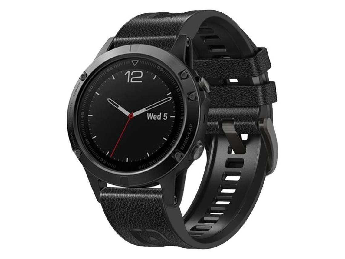 Bracelete Para Garmin (22mm) - Couro E Silicone - Liberação Rápida - Fivela De Aço Preta Preta