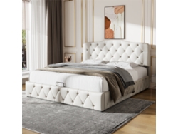 Cama Con Arcón 140x200 Cm En Piel Sintética - Con Cabecero Ajustable - Blanco