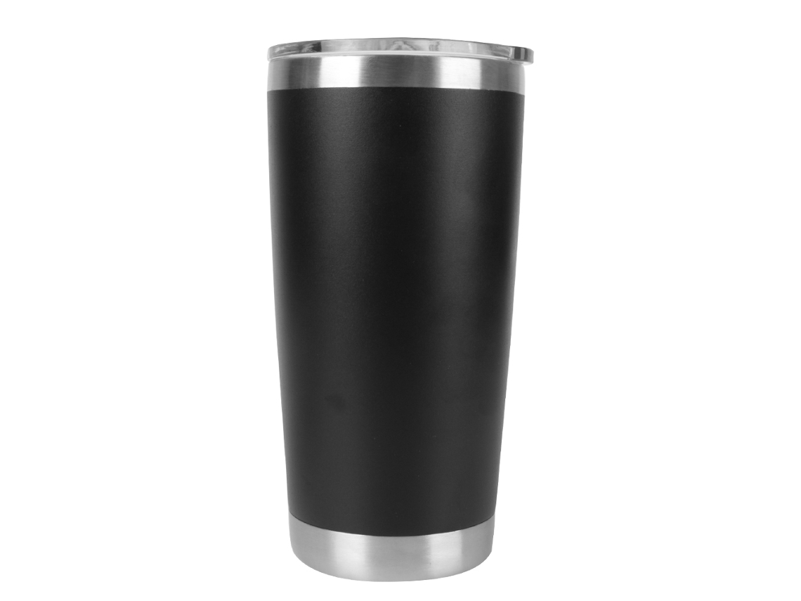 Botella de agua negra de 590 ml con tapa, taza térmica de acero inoxidable (con tapa)