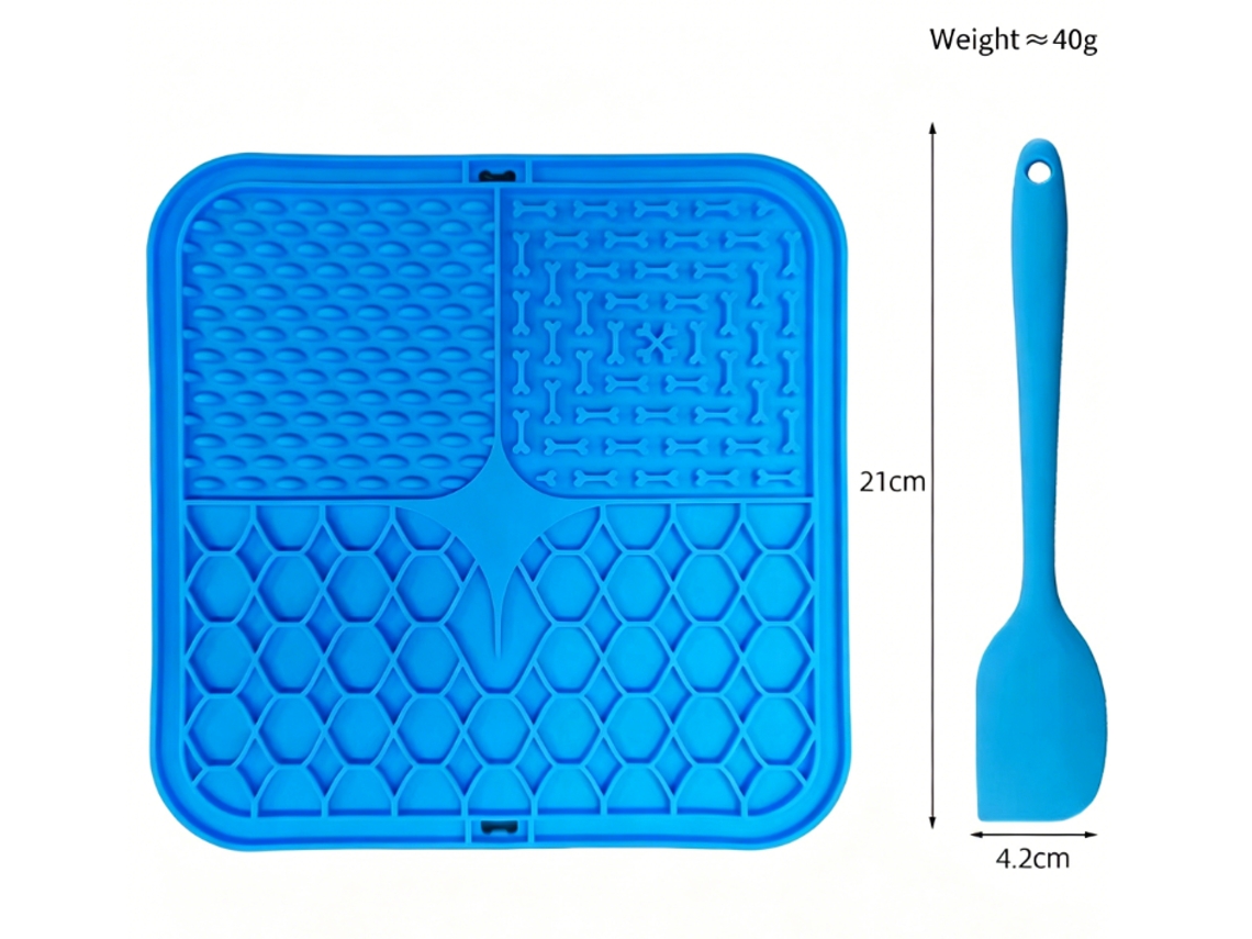 Alfombrilla Relajante Para Mascotas, 20 Cm, 4 Compartimentos, Azul Con Pala Antiestrés, Apta Para Perros Y Gatos.