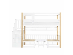 Litera Infantil 90x200 Cm - Con Escritorio Ajustable En Altura, Estantería Integrada Y Escalera Con Almacenamiento - Blanco Y Natural