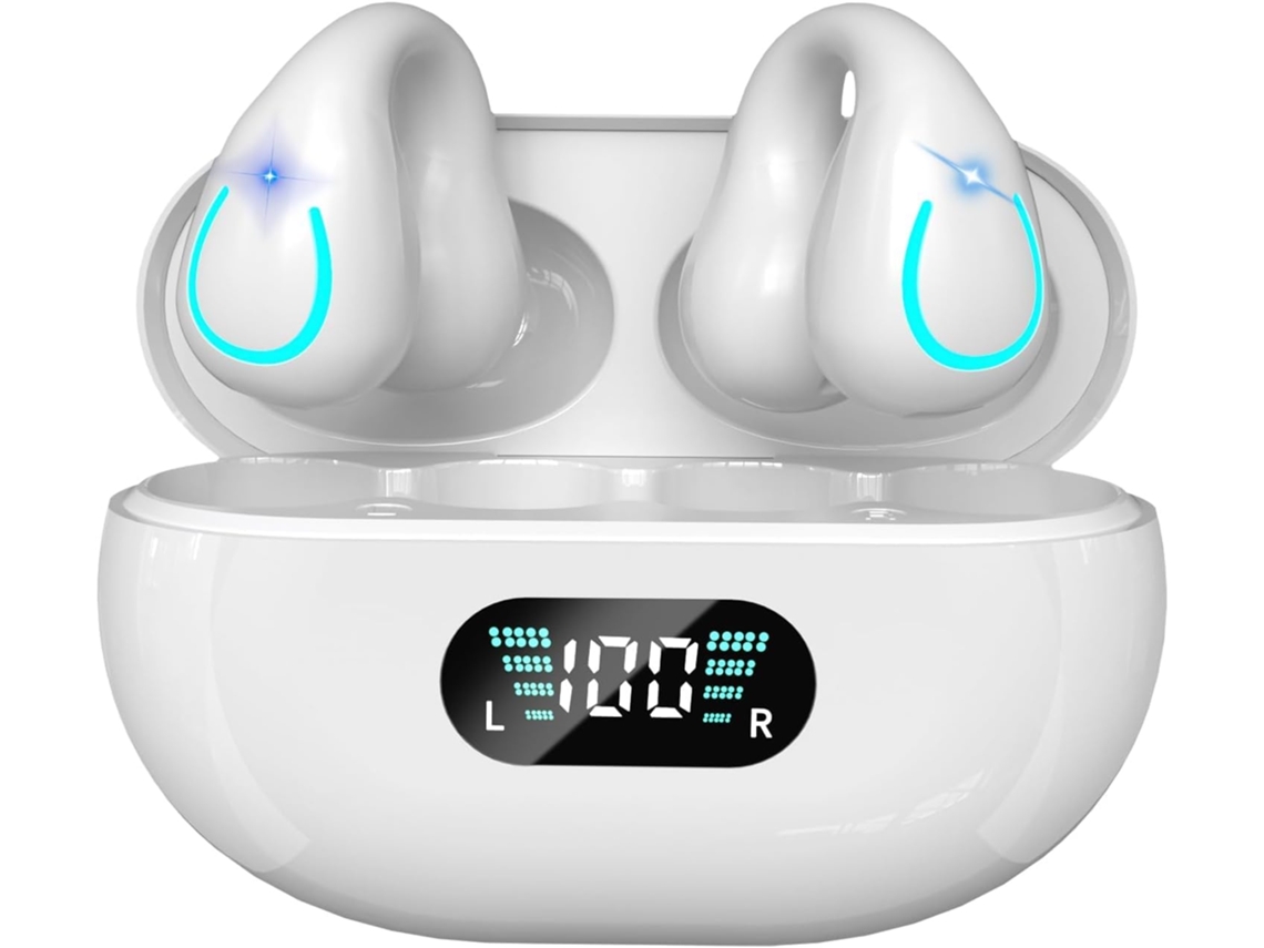 Auriculares de conducción ósea de oído abierto con Bluetooth 5.3, micrófono incorporado, clasificación de impermeabilidad IPX7, adecuados para fitness y running.