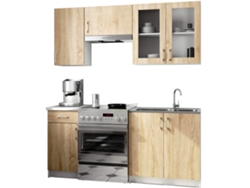 Conjunto De Muebles De Cocina Lima 1,8 M H720 Con Vitrina, Blanco Y Roble Sonoma