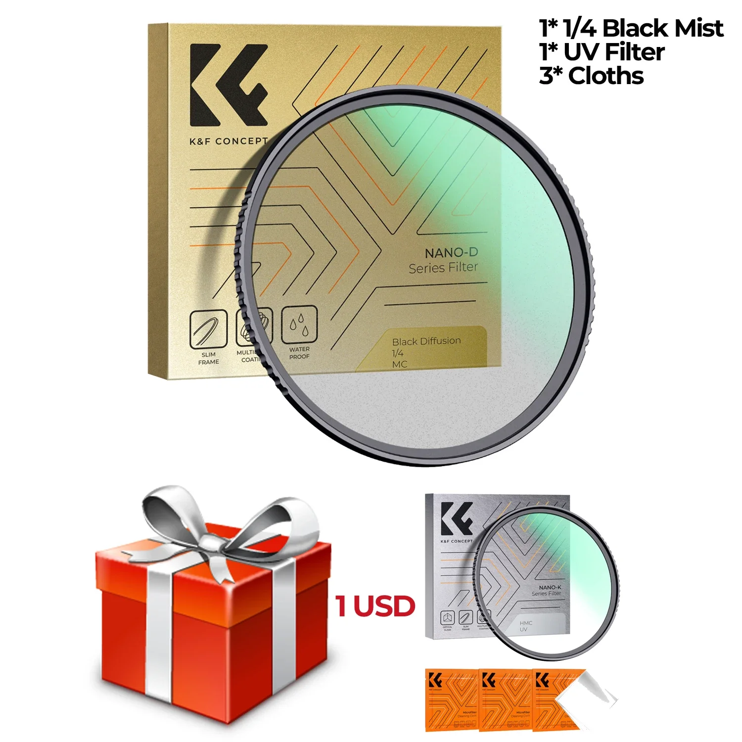 Kit: Filtro difusor de niebla negra 1/8 1/4 (verde suave) + filtro UV, 67 mm