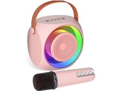 Mini Altavoz De Karaoke, Altavoz Bluetooth Portátil Con 1 Micrófono, Para Niños Y Adultos, Luces Led Rosas.
