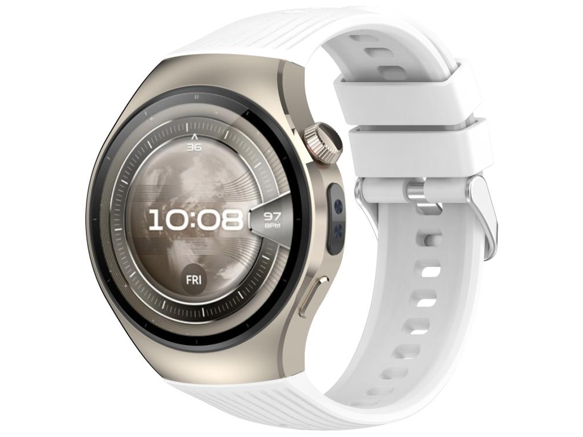 Bracelete Para Huawei Watch 5 (46mm) - Silicone Cor Sólida - Vertical - Fivela De Aço Prate Branca