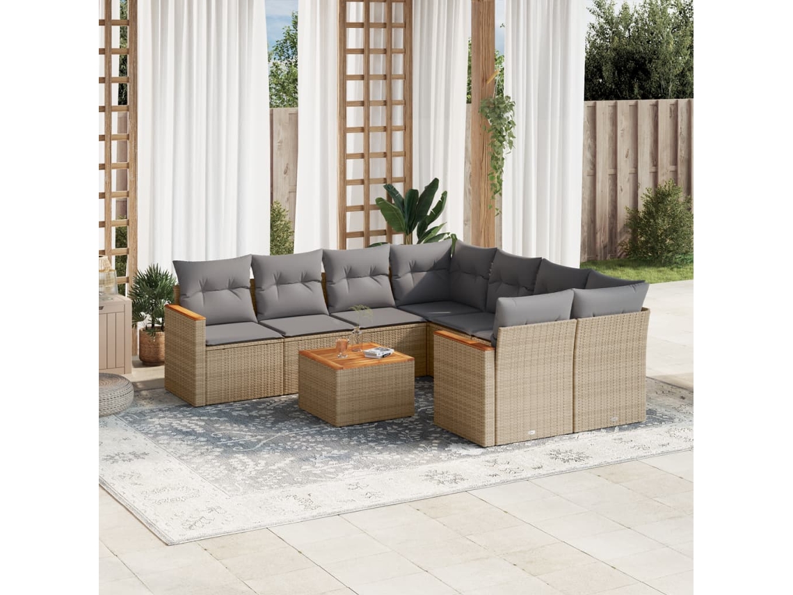 Conjunto de 9 sofás de jardín con cojines de mimbre beige de Dkd Home Decor