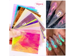 16 Pegatinas Holográficas De Fuego Para Uñas, Plantillas Para Manicura Y Decoración De Uñas Con Efecto De Llamas.