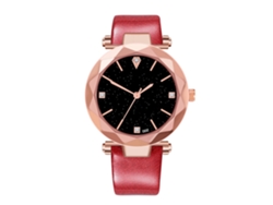 Reloj De Pulsera De Cuero Pu Moda Casual Hombre Mujer Quartz Rojo D02