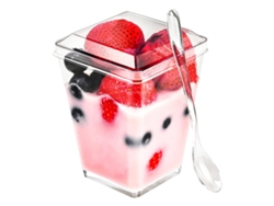 KOFIHETY 30 Piezas de Vasos de Plástico para Postre con Tapa, para Yogur o Aperitivo, Vasitos con Cucharas para Puding, Fruta y Helado