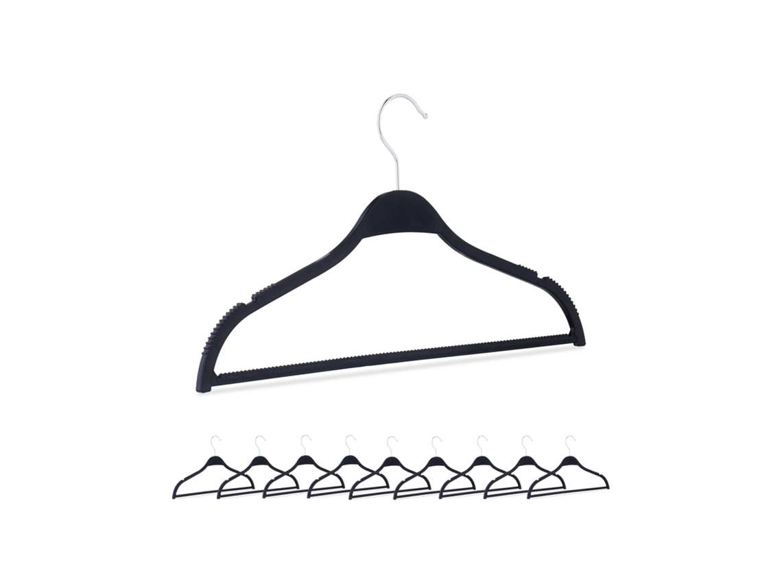 Relaxdays Set 10 Perchas Ropa Finas Fibra Paja Trigo, Colgador Pantalones Con Muescas, Ecológicas, 21x41,5x0,6cm, Negro