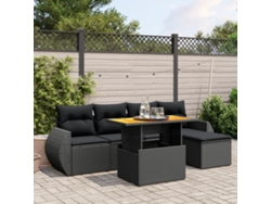 Conjunto de sofá de jardín de 6 piezas con cojines, mimbre sintético negro, DKD Home Decor