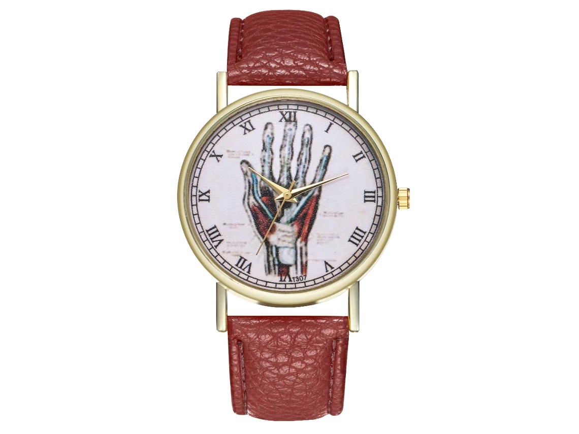 Reloj De Cuarzo Casual Unisex Con Correa De Cuero Pu Redonda Dial Café