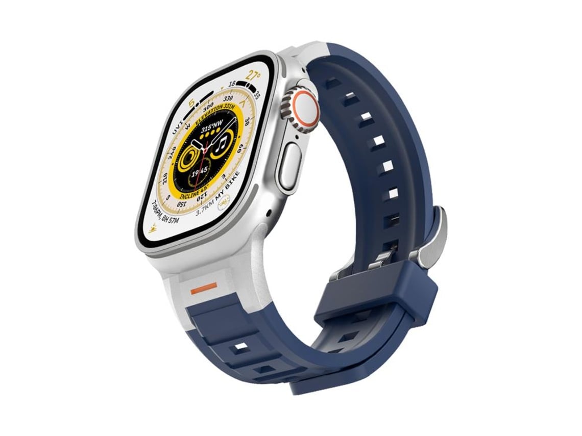 Bracelete Para Apple Watch 42/41/40/38mm - Silicone Colorida Com Junta Metálica Pioneer Azul Meia-noite
