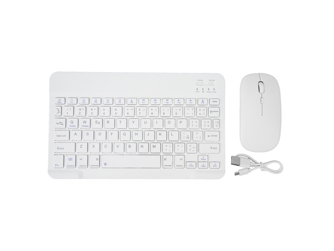 Teclado Y Ratón Bluetooth Ultrafinos Para Tablet, Teléfono Móvil, Pc, Español, Blanco.