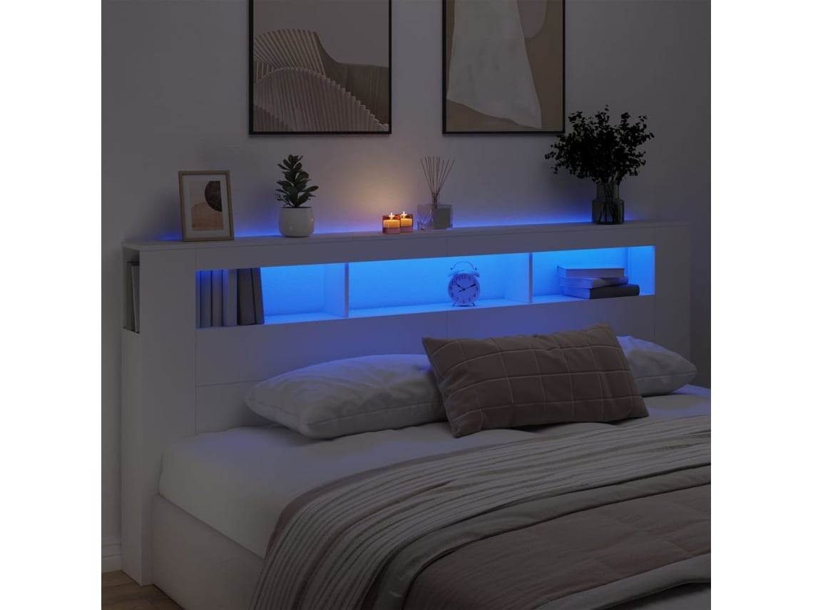 Cabecero Con Led Madera De Ingeniería Blanco 220x18,5x103,5 Cm
