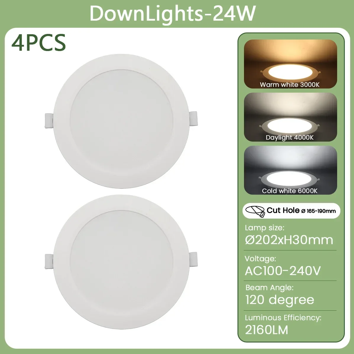(24w, Luz Blanca Cálida De 3000k) Dos Focos Led Empotrables Para Techo, Adecuados Para La Iluminación Interior Del Hogar.