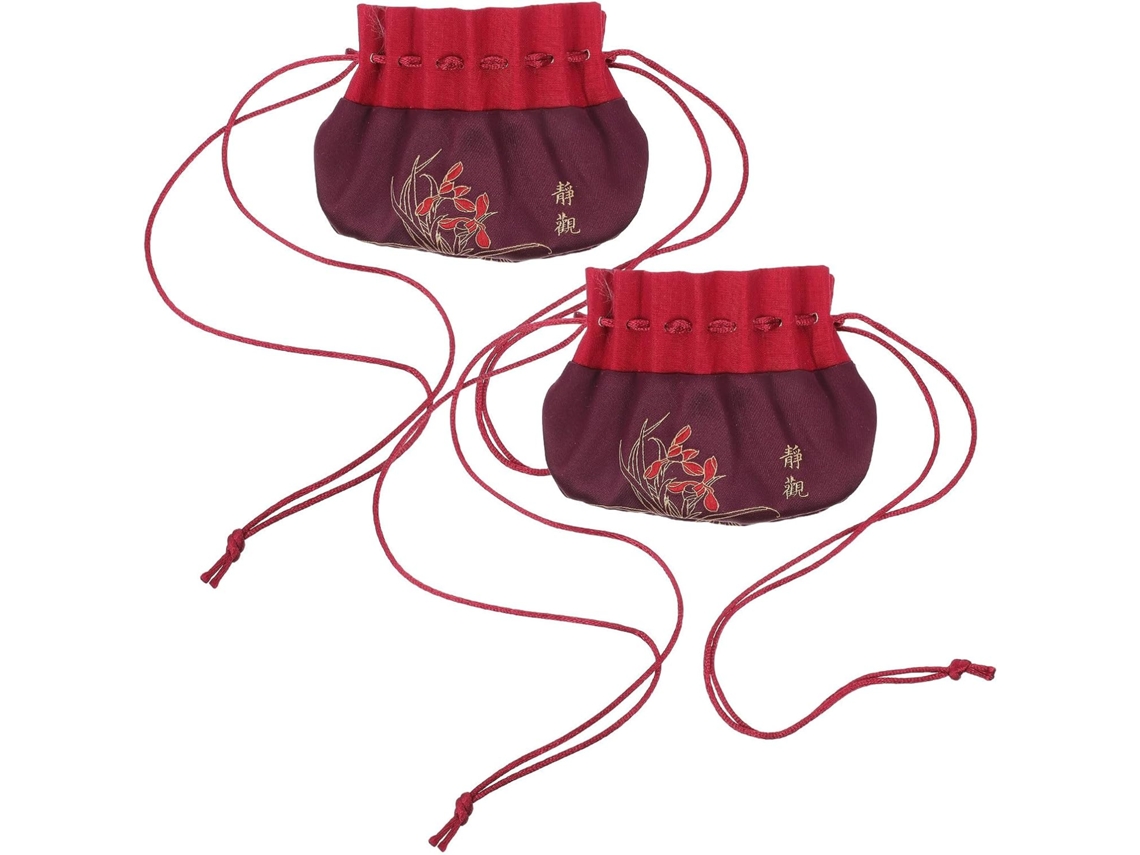Juego 2 Bolsas Chinas Vacías Mujer Bolsos Tradicionales Tejidos Estilo Chino Ligeros Portátiles Color Azufaifo