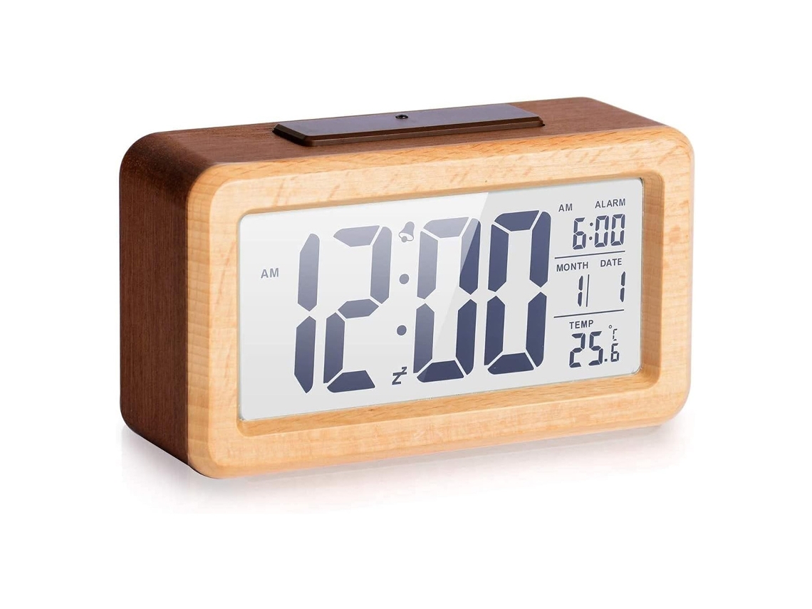 Reloj con luz nocturna, función de repetición, fecha, termómetro, funciona con pilas NEVEANCE