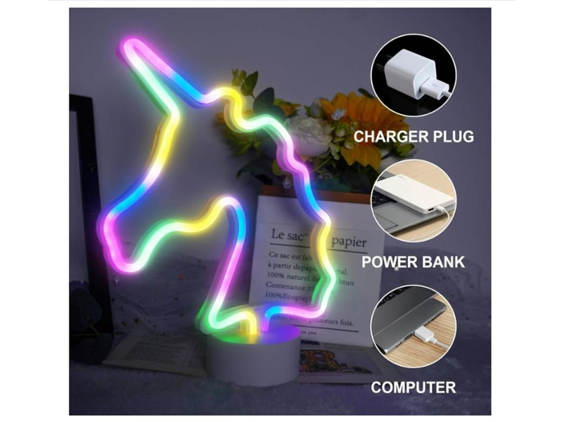 Neon Yizhood Unicornio Colorido Led Con Base De Decoración De Pared Mejor Regalo Blanco
