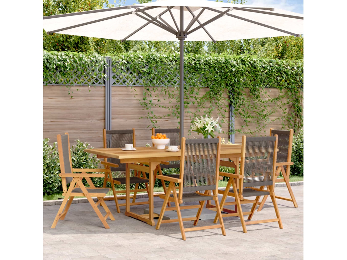 Conjunto 7 Peças Jantar P/ Jardim Polipropileno/madeira Maciça Cinza Dkd Home Decor