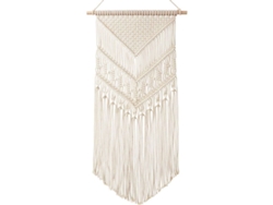 Tapiz De Macramé Para Pared Con Cordón De Algodón Y Barra Transversal De Madera - 35,6 X 70,2 Cm