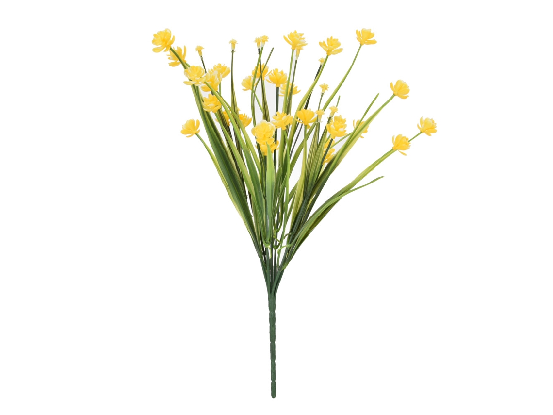 Ramo De Flores Artificiales Amarillas De Plástico Para Decoración Del Hogar, Jardín, Bodas Y Fiestas, 35 Cm.