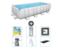 Piscina BESTWAY rectangular Power Steel - 488 x 244 x 122 - gris con bomba incluida - escalera - cubierta Accesorios CB35