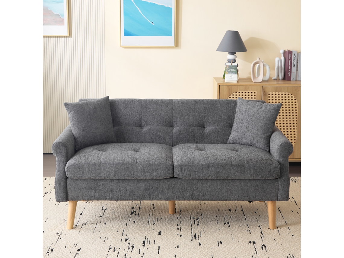 Sofá 2 Plazas Tapizado En Chenilla - 162x74x77 Cm - Gris