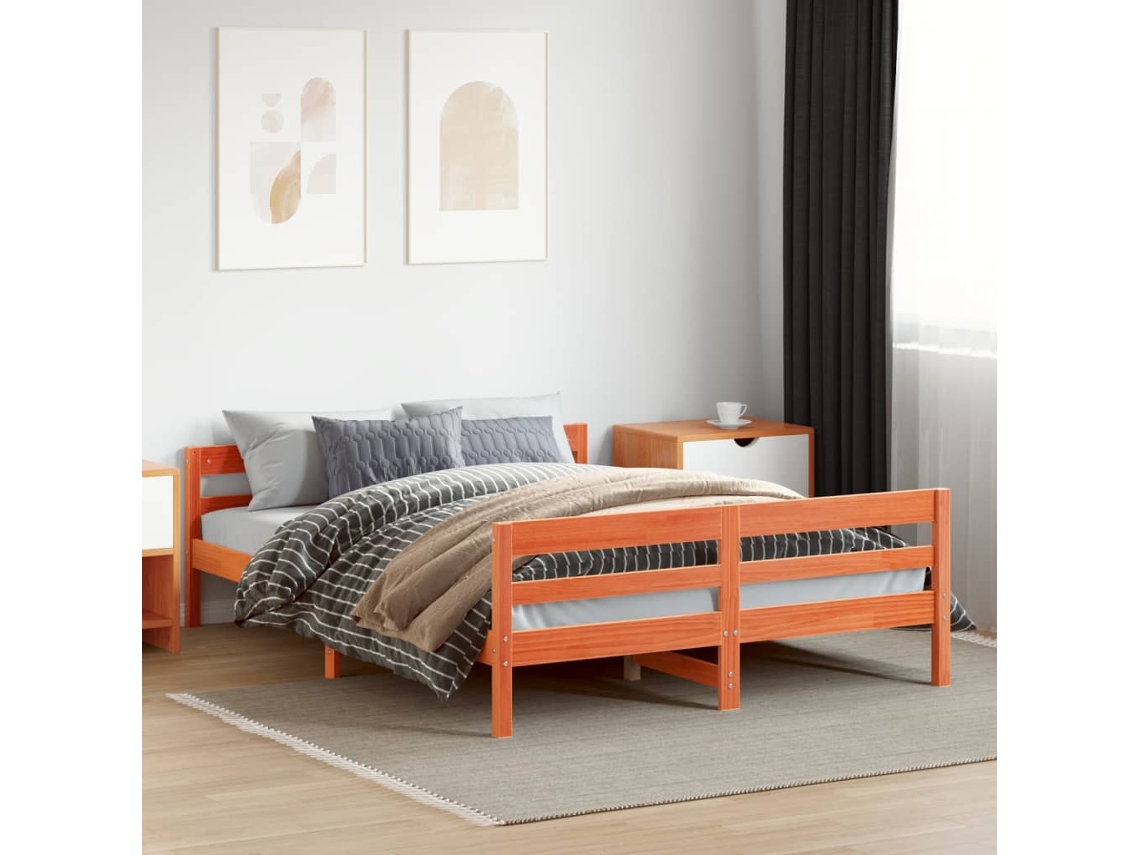 Cama Sin Colchón Madera Maciza De Pino Marrón Cera 120x200 Cm