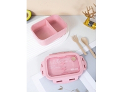 (rosa) Lonchera De Oficina Cuadrada Y Sólida, Con Cubiertos Y Tapa Hermética, Apta Para Microondas.