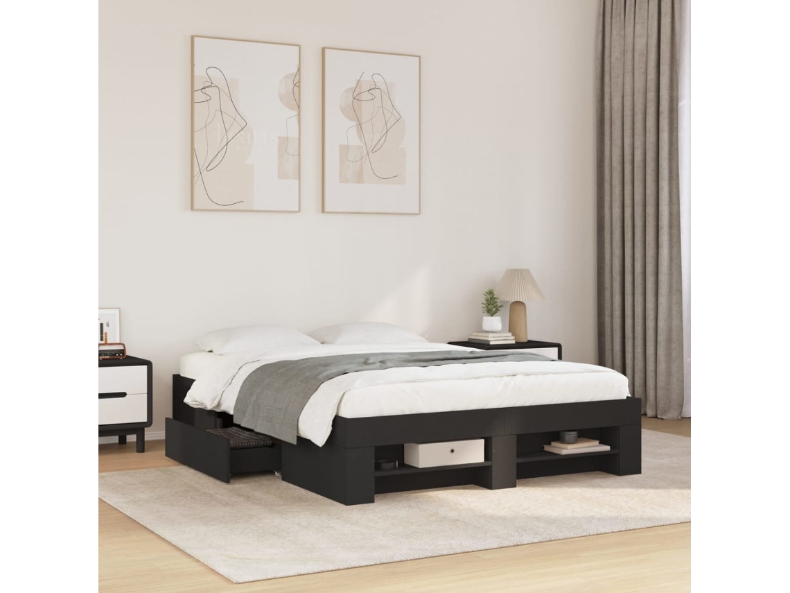 Estructura De Cama Madera De Ingeniería Negra 135x190 Cm