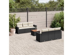 Conjunto de sofá de jardín de 7 piezas con cojines, ratán negro, Dkd Home Decor
